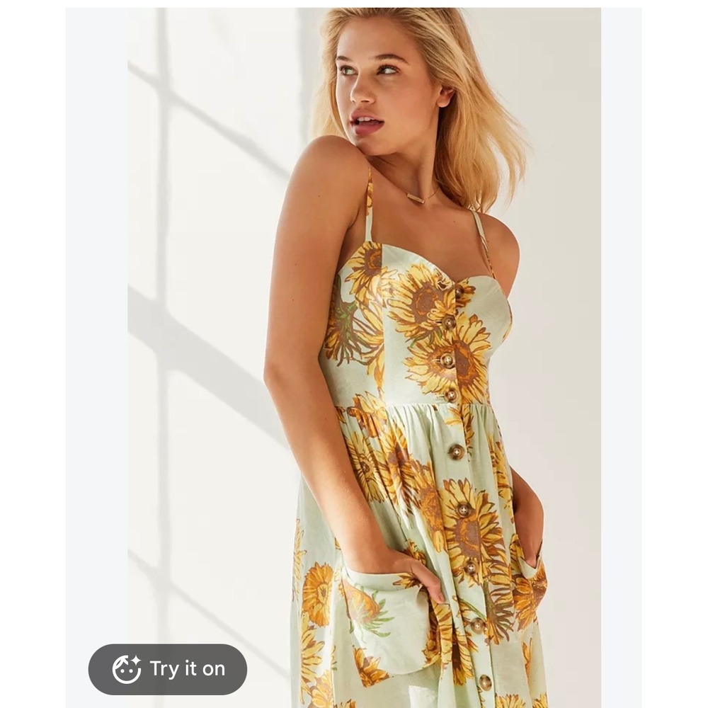 Cooperative Urban Outfitters Sunflower Linen Blend Button Front Midi Dress S